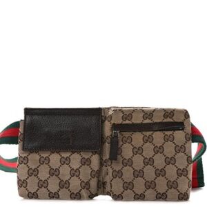 GUCCI GG monogram web double pocket belt bag.